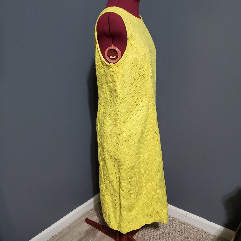 Talbots Yellow Eyelet Sleeveless Sheath Dress 100% Cotton Size 12 - Picture 4 of 5